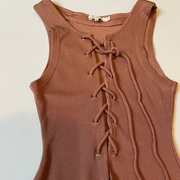 Tularosa Lace Up Ribbed Bodysuit in Nile Blush Color - Picture 6 of 7
